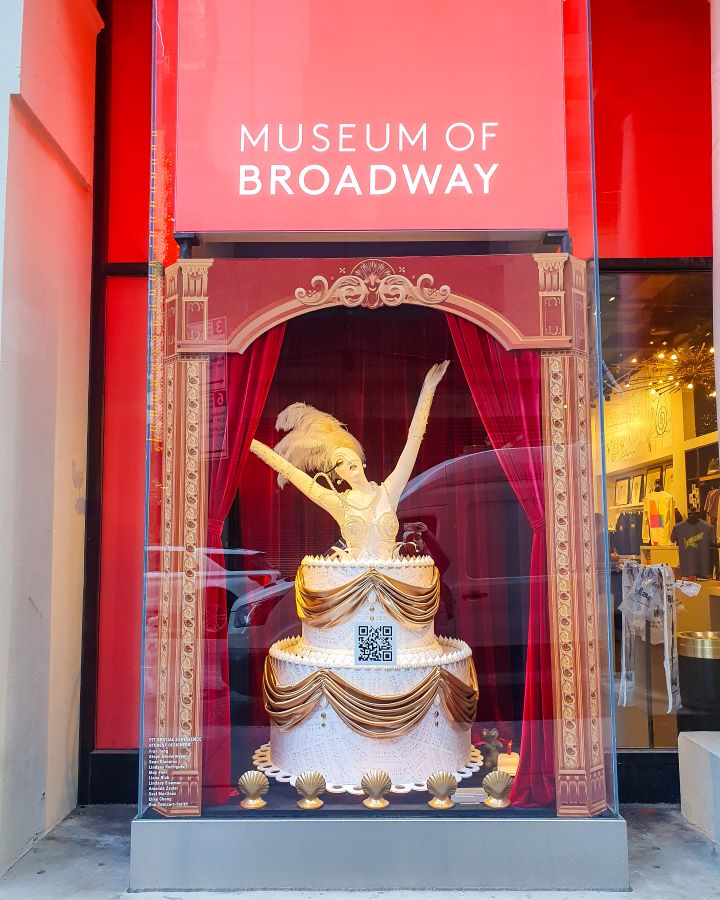 Museum of Broadway New York City USA Non-Touristy Activities for Return Visitors to New York City Outside the Museum of Broadway in New York City, USA. There's a red sign saying "Museum of Broadway" above a mannequin of a woman popping out of a cake with a feathered head piece "Non-Touristy Activities for Return Visitors to New York City"