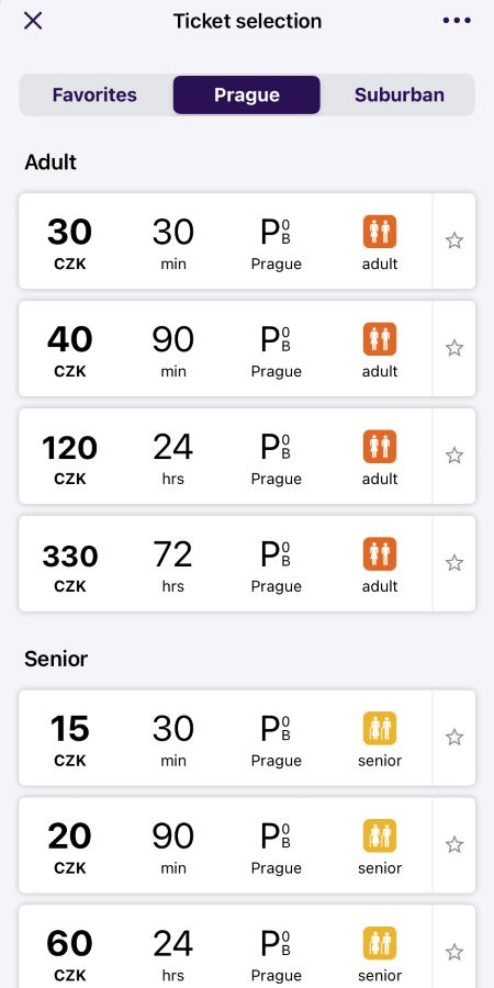 PID Lítačka App Prague Czechia A Complete Guide to Prague Public Transport A screenshot of the PID Lítačka App which shows the different ticket types, how much they are, how long they last and who can buy them. A Complete Guide to Prague Public Transport